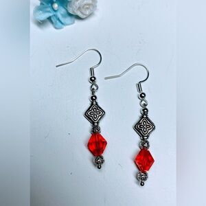 Red crystal beaded earrings